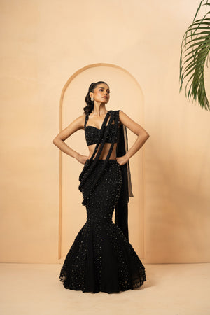 Black Crystal Embellished Fishtail Lehenga - S image