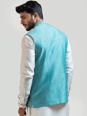 Sea Blue Madhubani Nehru Jacket image 2