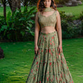 Pista Green Printed &amp; Embroidered Lehenga Set image 0