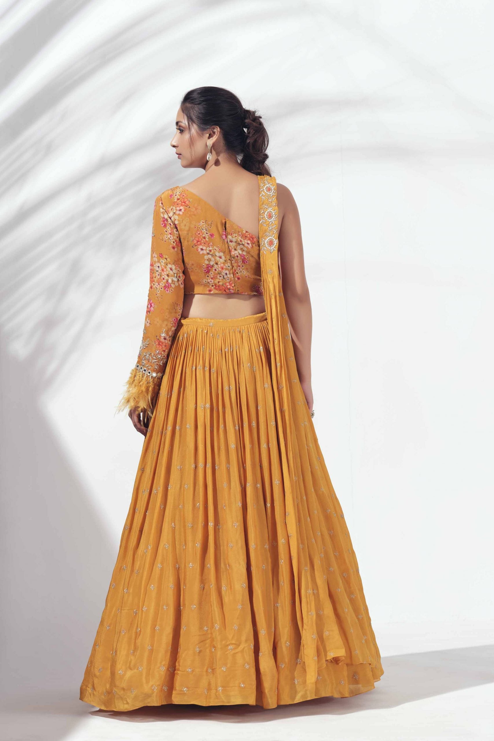 Mustard Lehenga with One Shoulder Blouse image 1