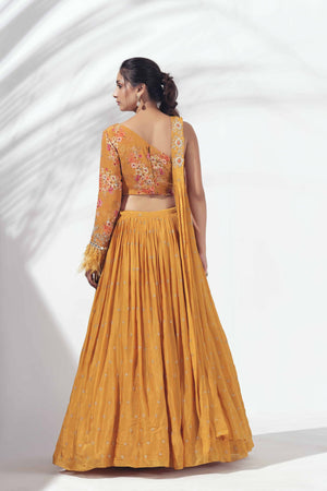 Mustard Lehenga with One Shoulder Blouse image 1