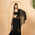 Black Crystal Embellished Drape Lehenga image 0