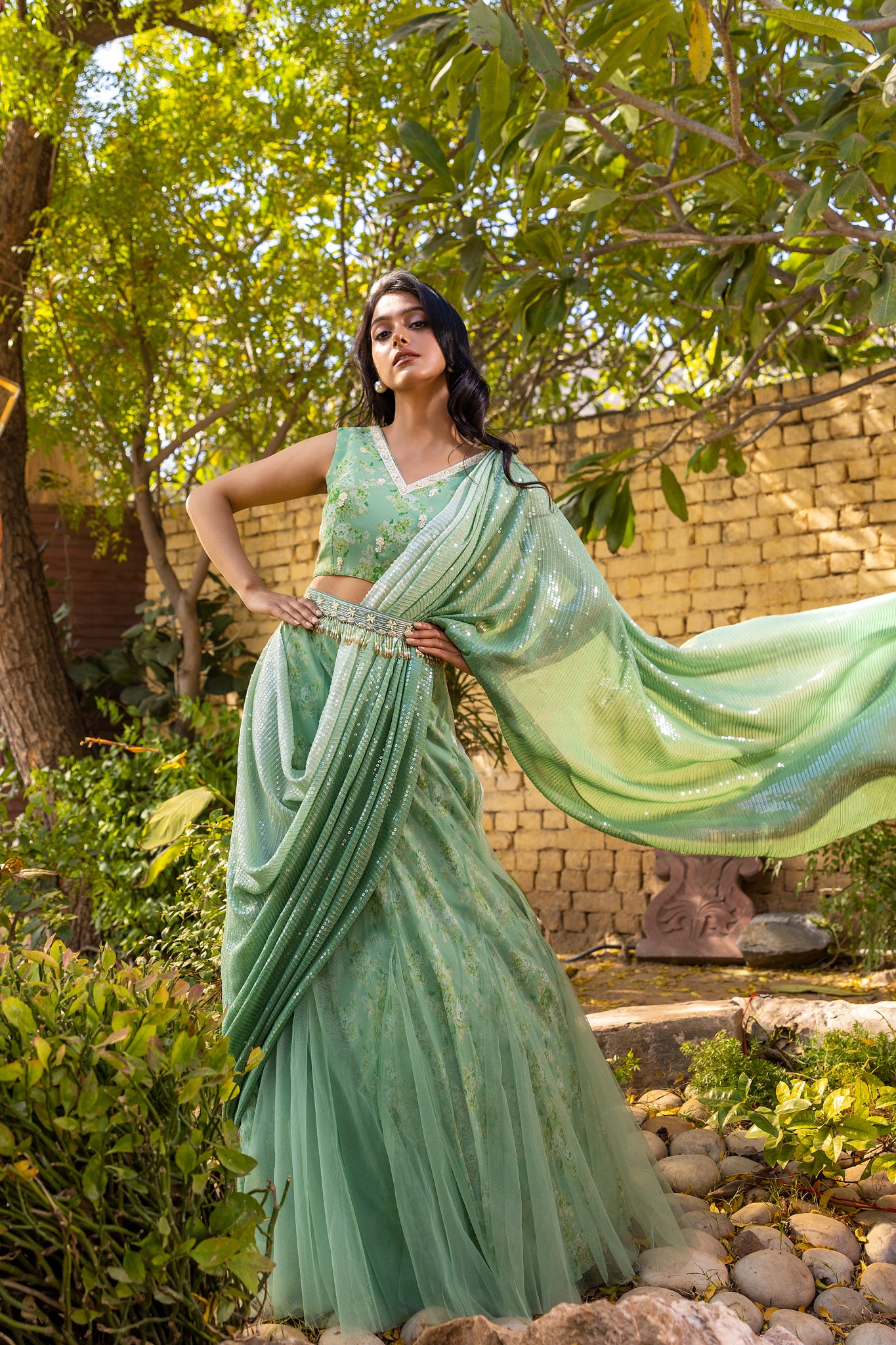 Light Green Saree Set image 3