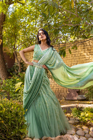 Light Green Saree Set image 3