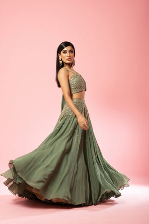 Sage Green Georgette Lehenga Set image 4