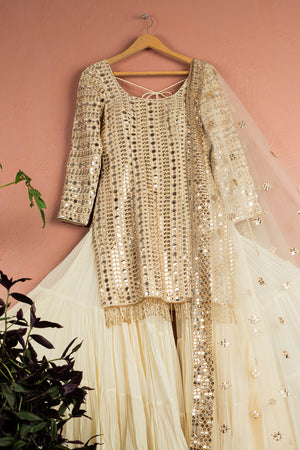 Ivory Reflection Kurta Sharara Set - XL image