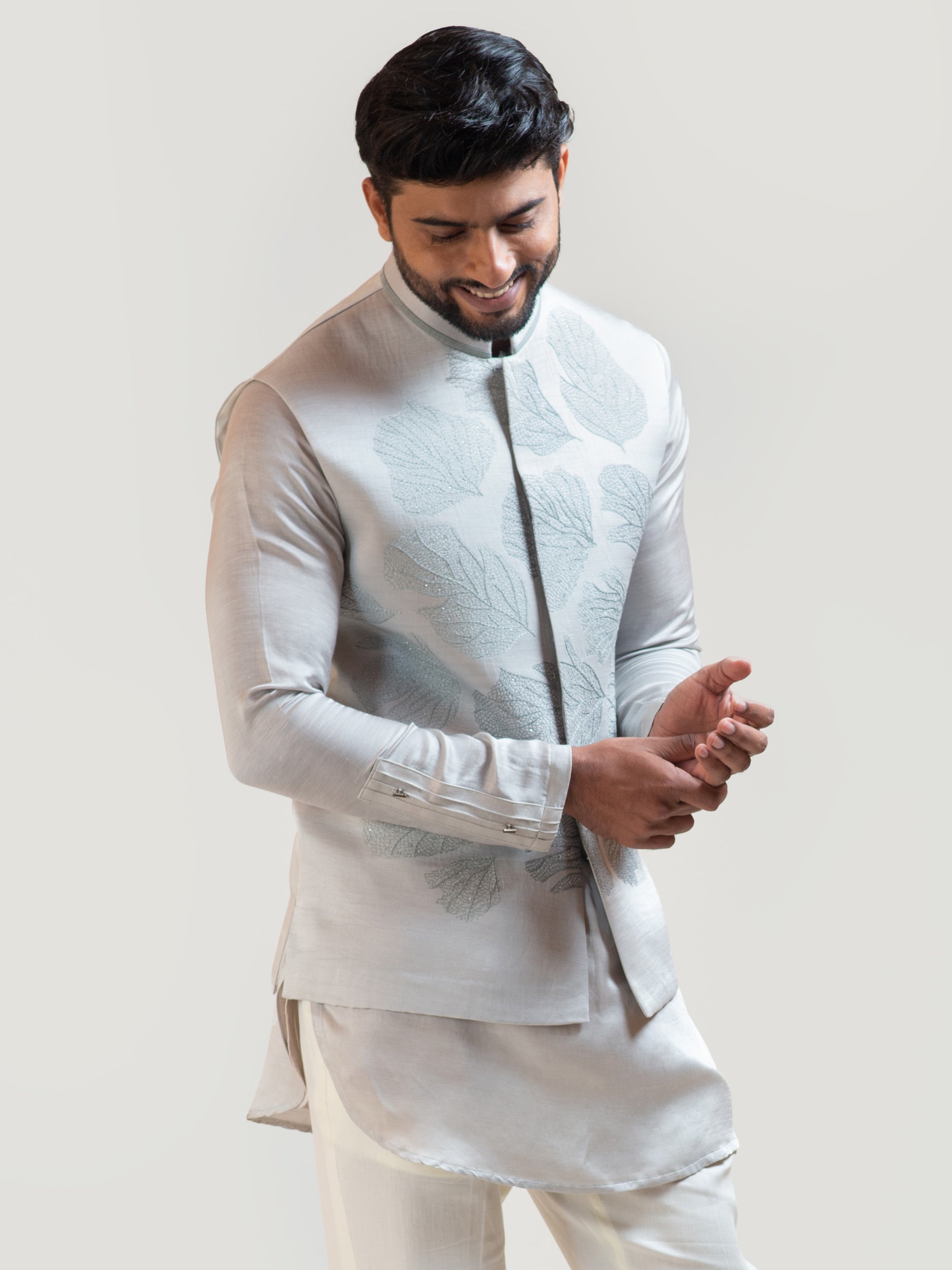 Gray Maple Leaf Nehru Jacket - S image