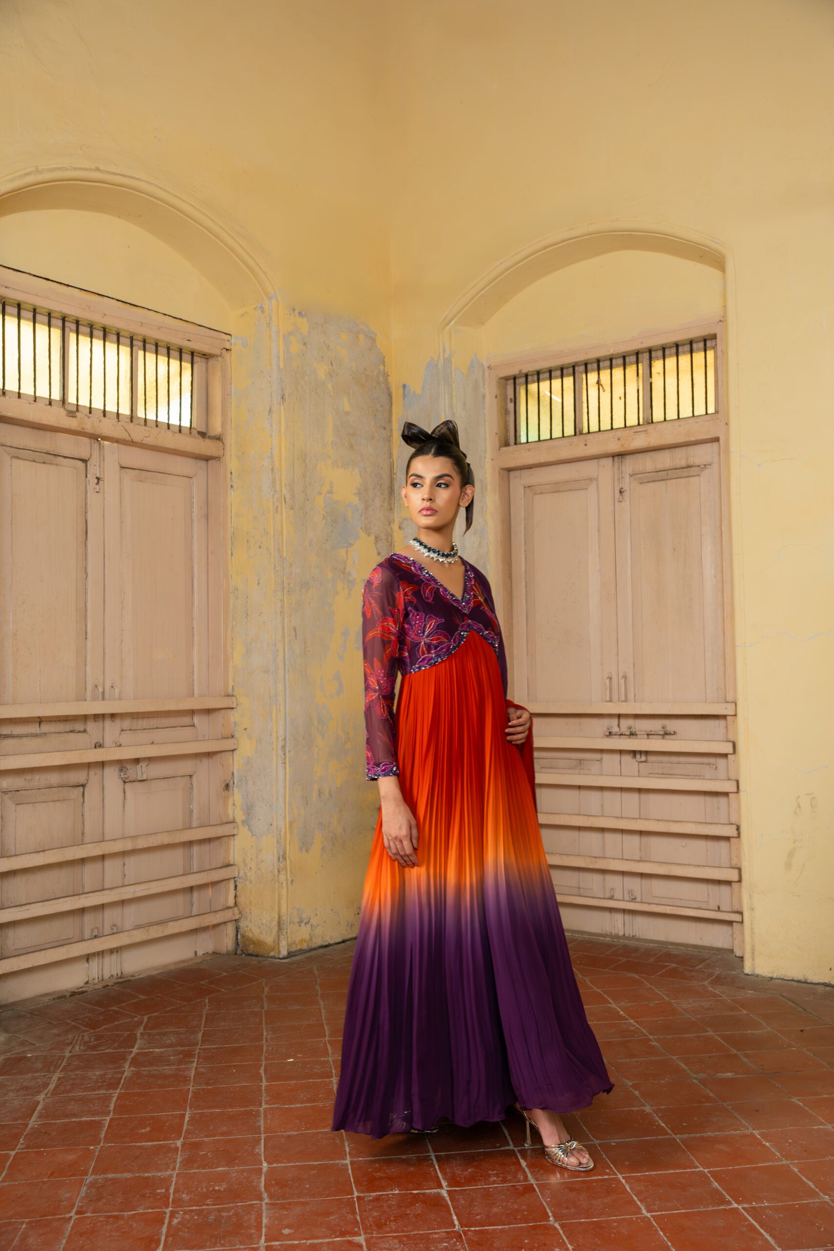 Crimson Bloom Shaded Flared Dress image 0