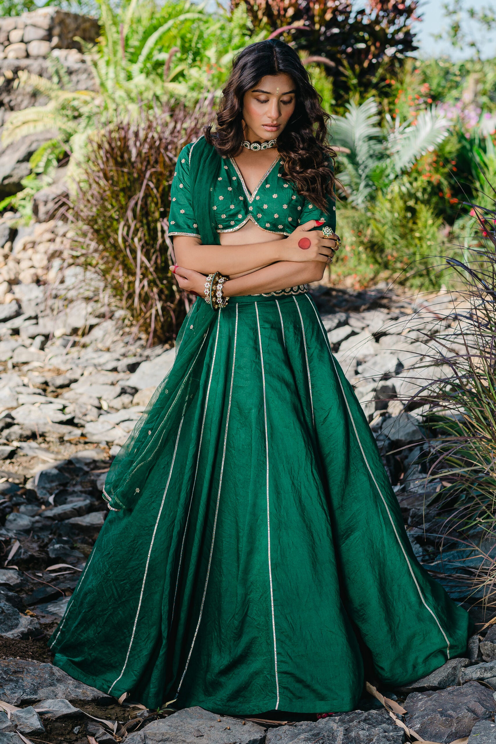 Emerald Green Embroidered Lehenga Set image 2