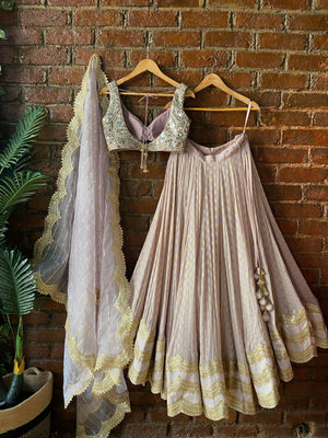 Mauve Brocade Georgette Lehenga with Mirror Work Blouse image 2