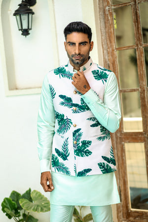 Tropical Print Bundi Jacket Kurta Set image 3