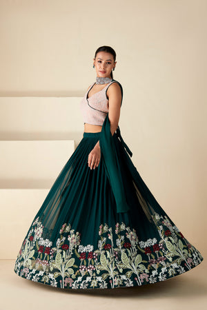 Green Georgette Lehenga with Choker Dupatta image 5