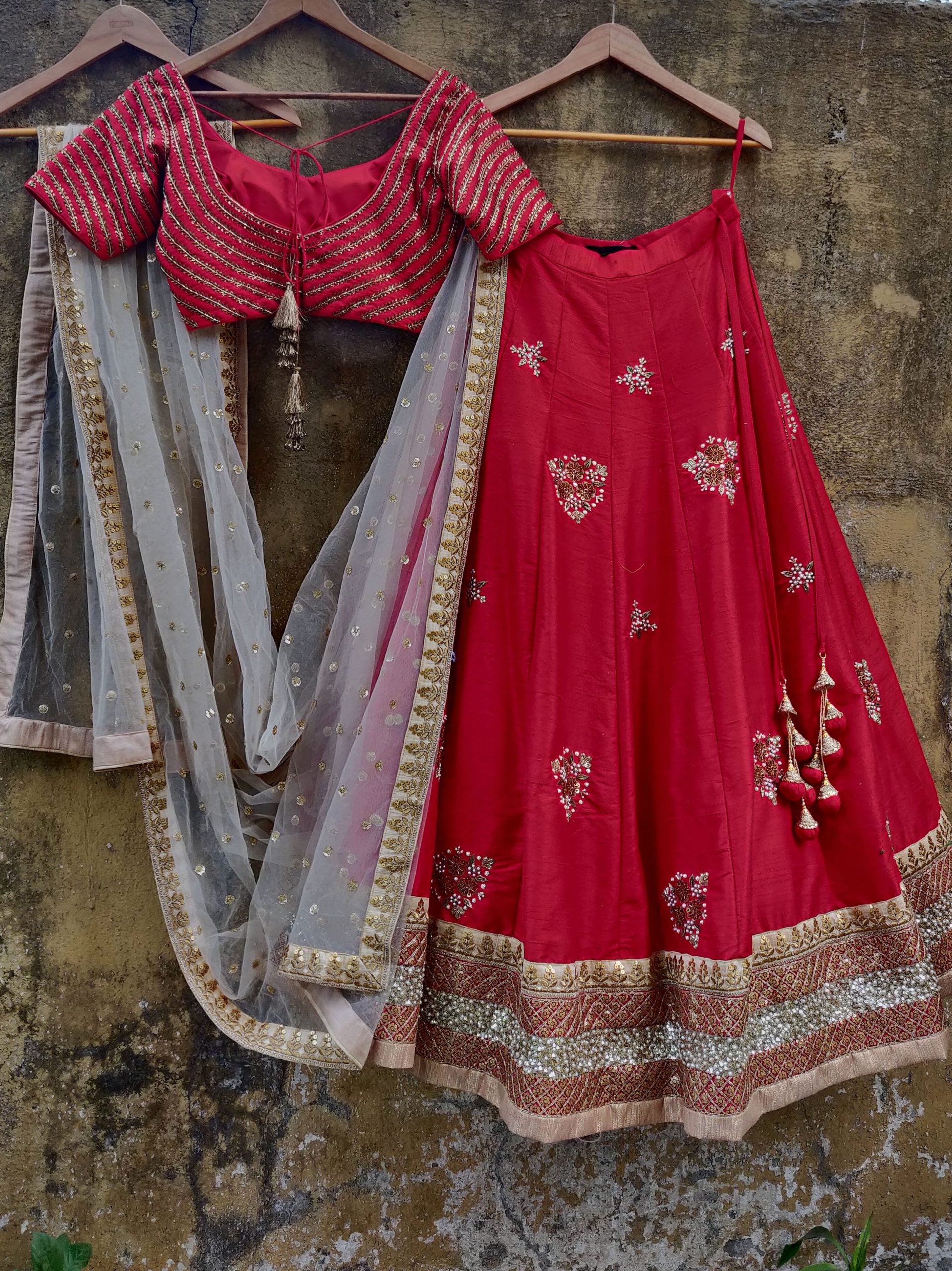 Red Chevron Zardozi Work Lehenga image 2