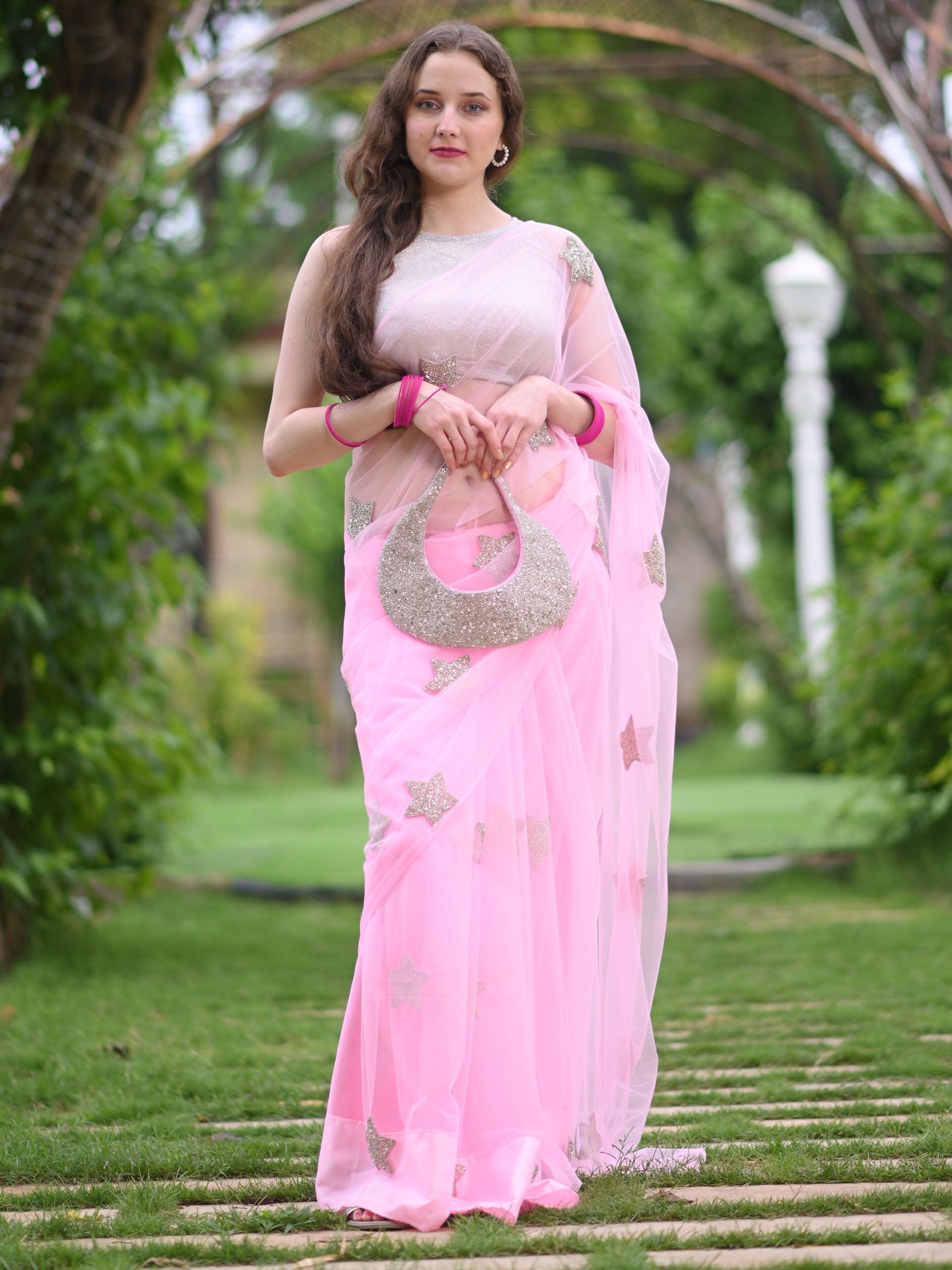 Blush Pink Star Saree Set image 0