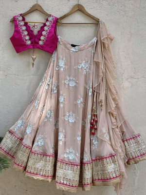 Nude Butti and Fuchsia Lehenga Set image 3
