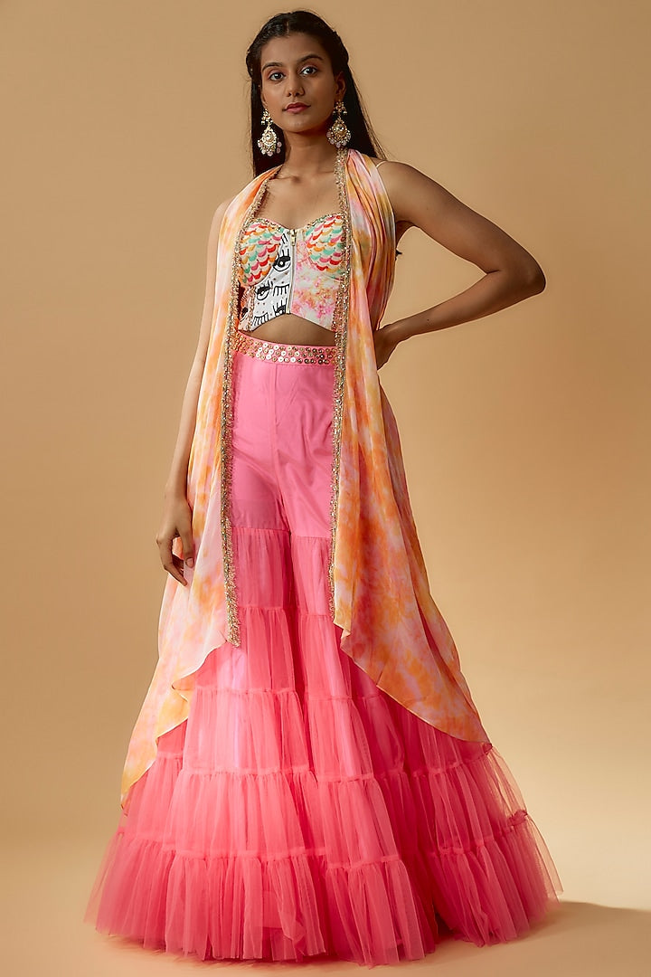Multi Colored Net Gharara Set image 1