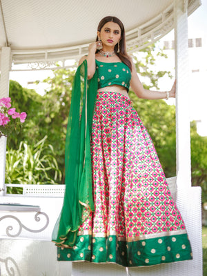 Candy Pink and Green Lehenga Set - L image