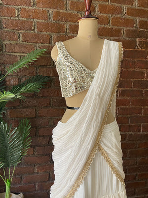 Ivory Ruffle Pre-Stitched Saree image 3