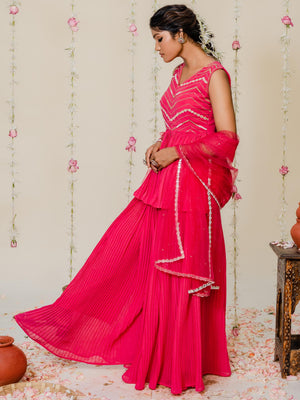 Fuchsia Pink Mirror Sharara Set - Custom image