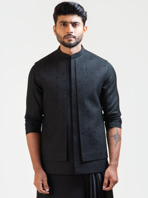 Black Double Panel Nehru Kurta Set image 2