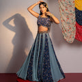 Royal Blue Printed and Embroidered Lehenga Set image 0