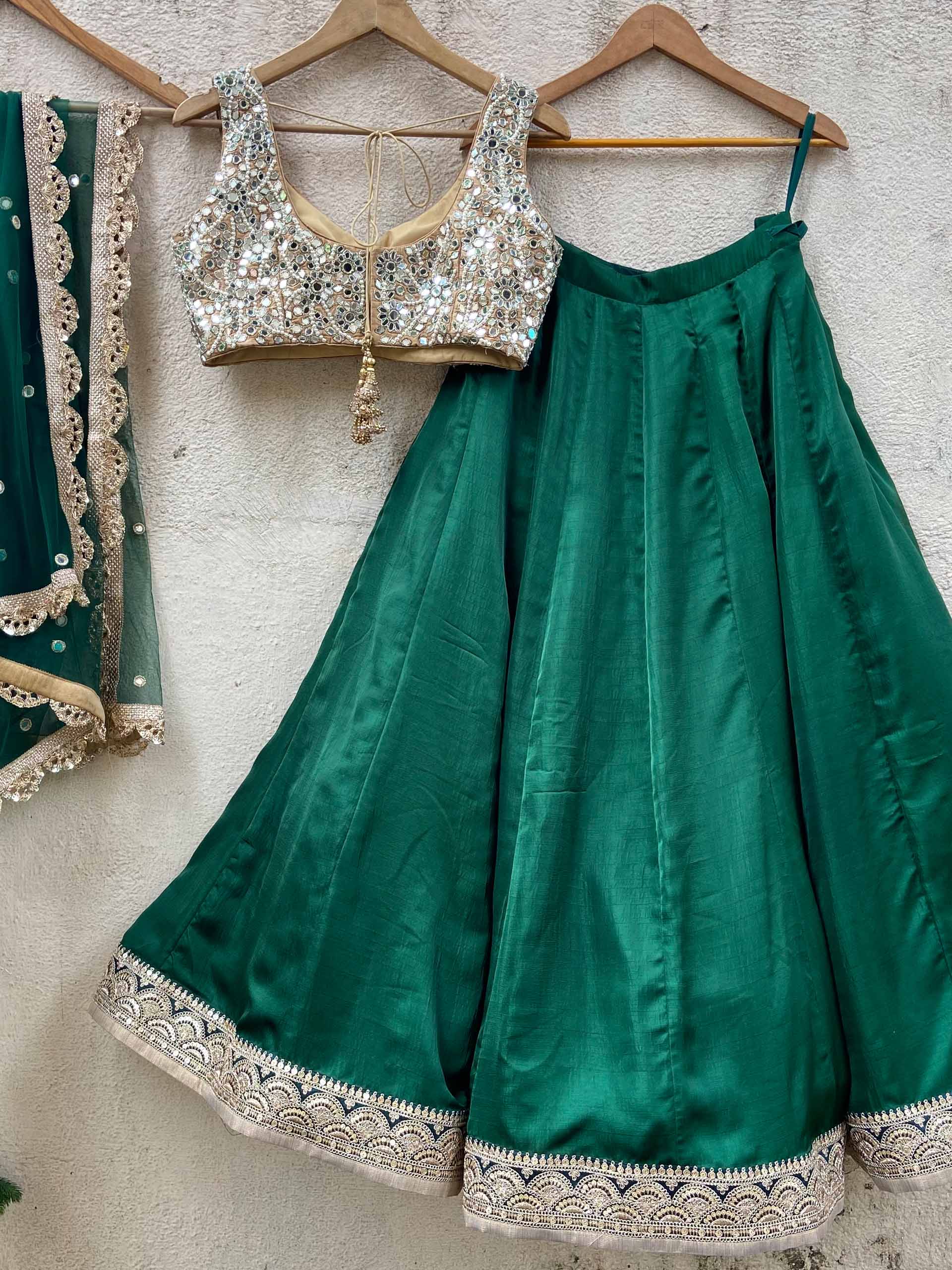 Emerald Green Mirror Lehenga Set image 1