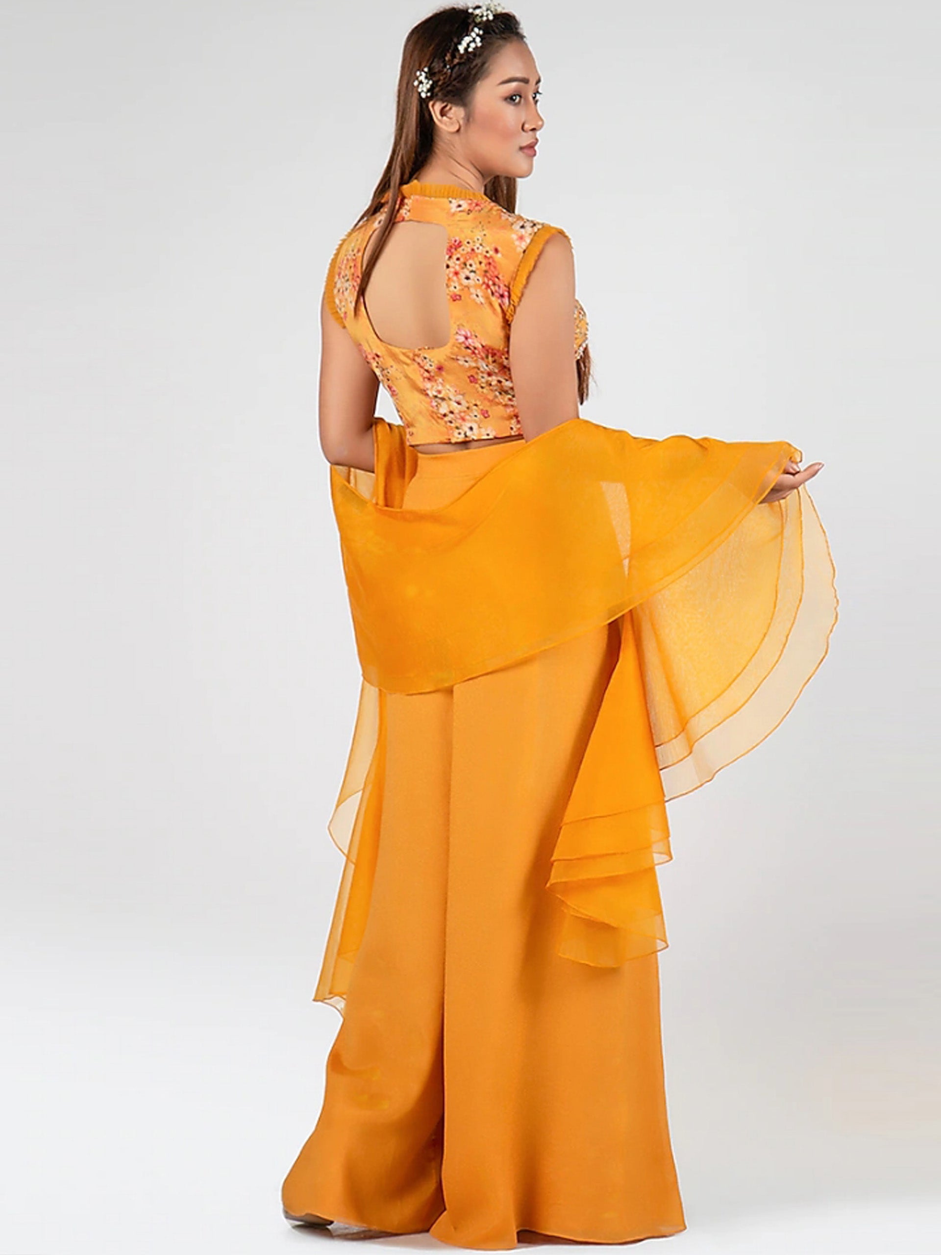 Mustard Floral Flared Pant Set image 1