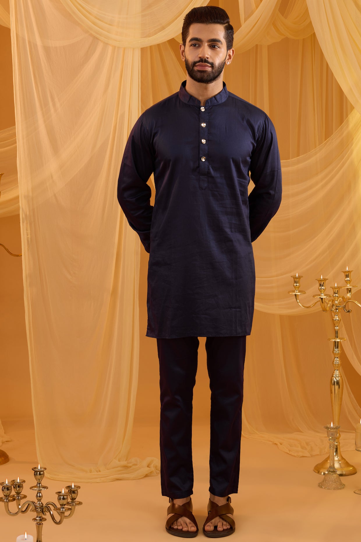 Navy Blue Sequin Embroidered Indowestern Set image 3