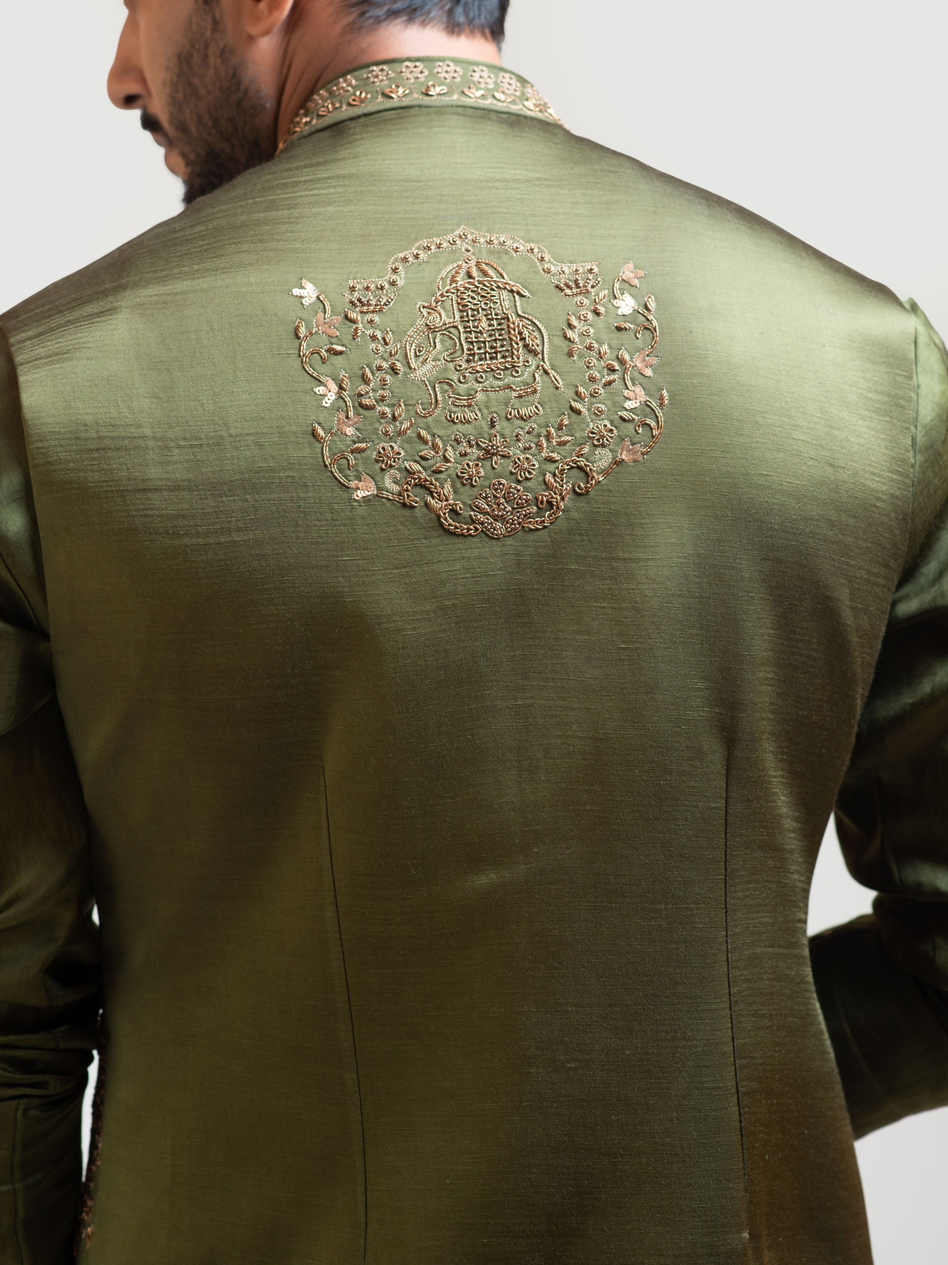 Mehendi Green Palki Nehru Jacket image 2