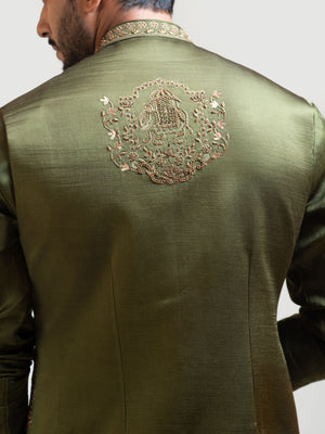 Mehendi Green Palki Nehru Jacket image 2