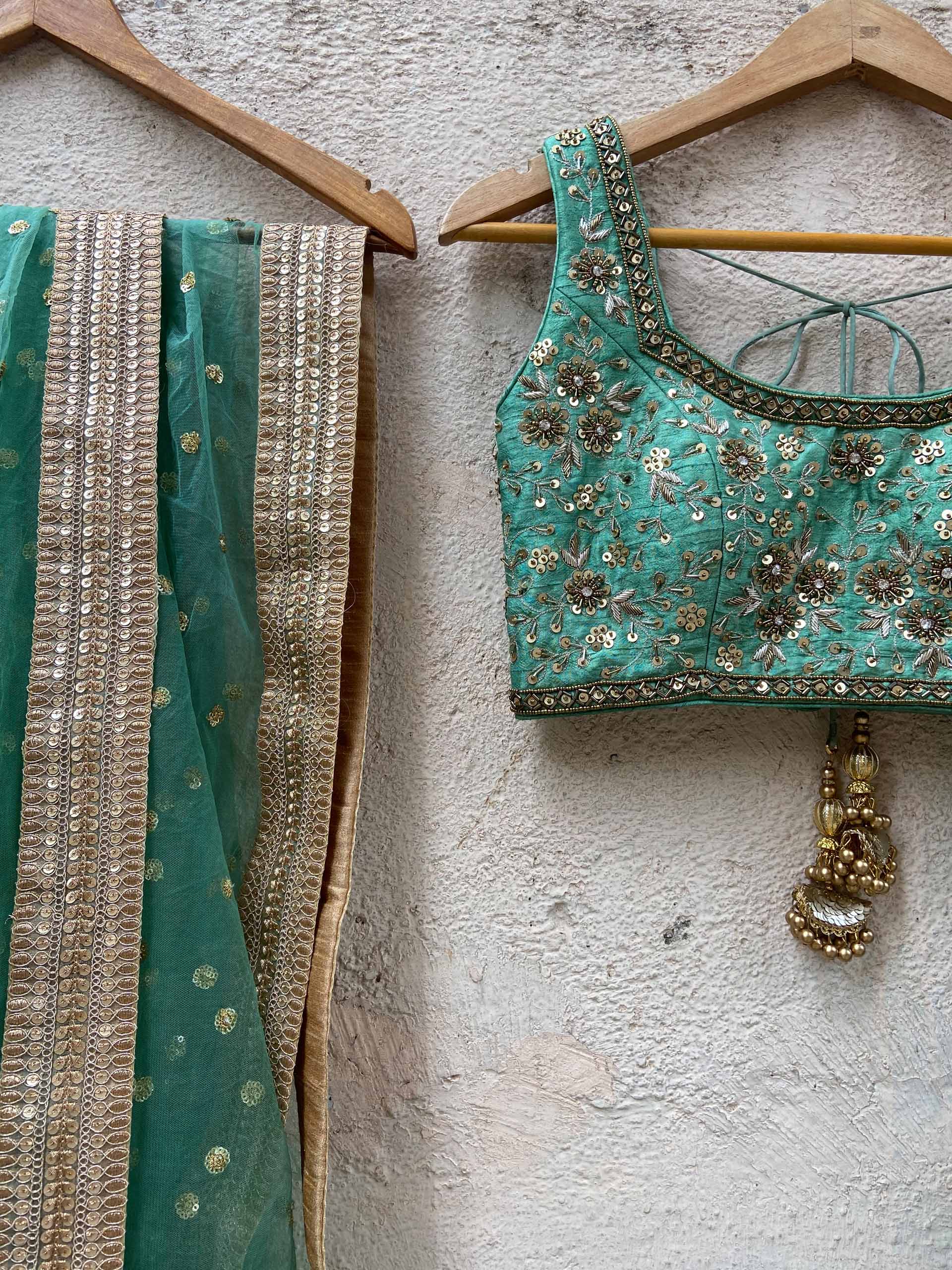 Jade Green Zari Lehenga Set image 1
