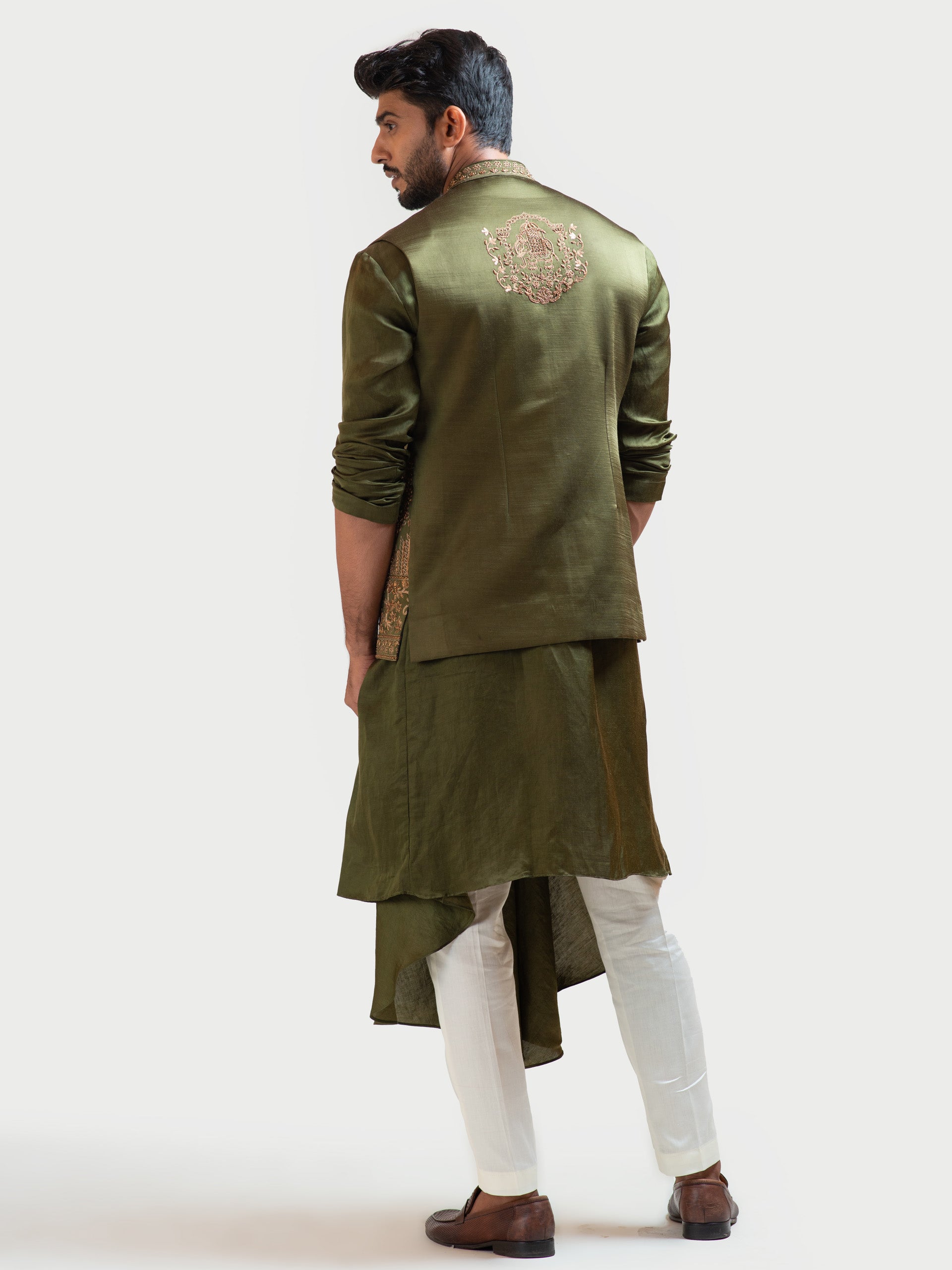 Mehendi Green Palki Nehru Kurta Set image 1