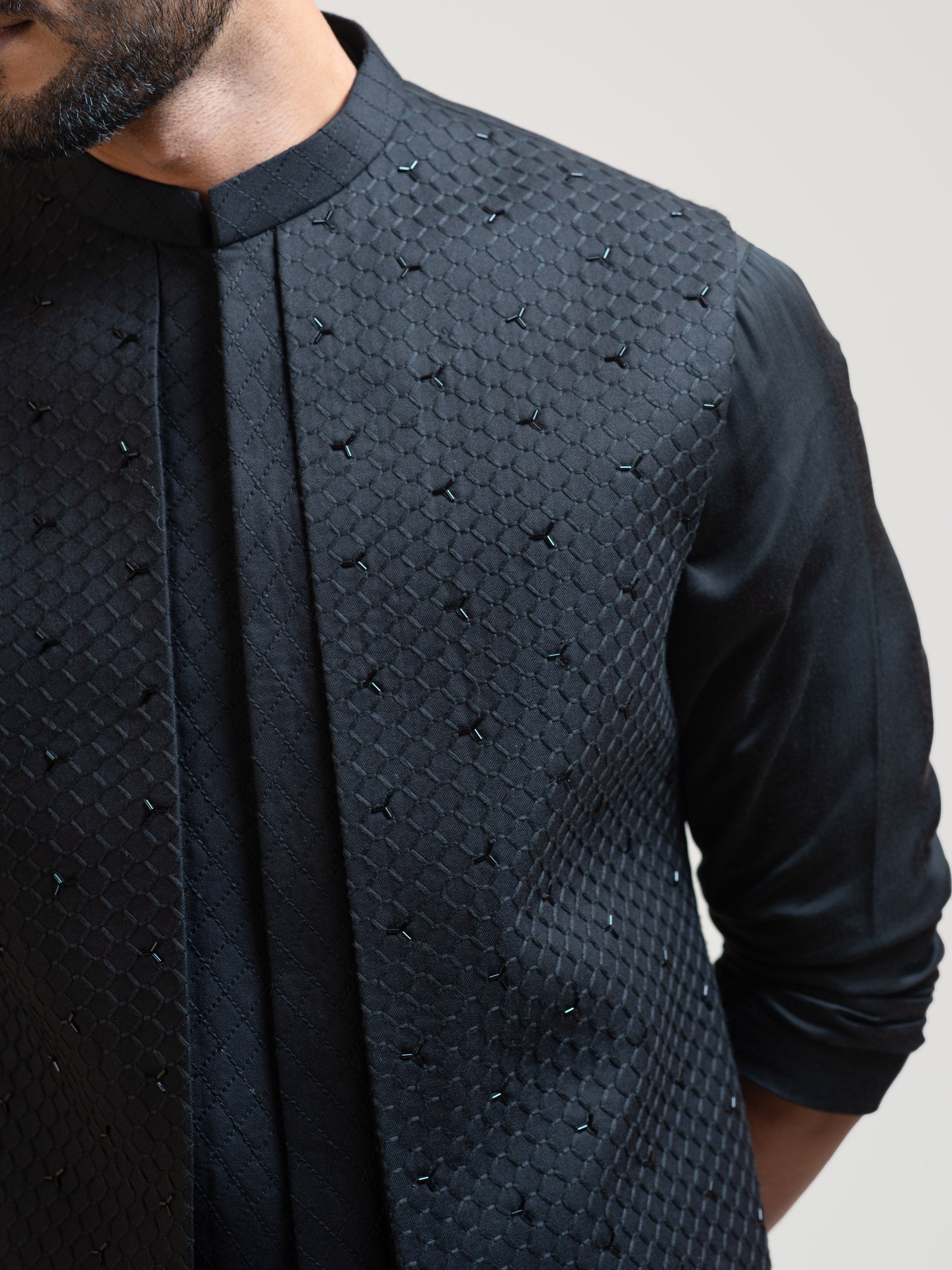Black Double Panel Nehru Jacket image 1