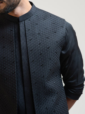 Black Double Panel Nehru Jacket image 1