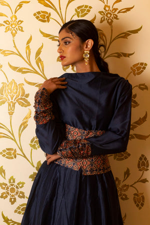 Cowl Neck Anarkali Long Dress with Corset Belt image 4