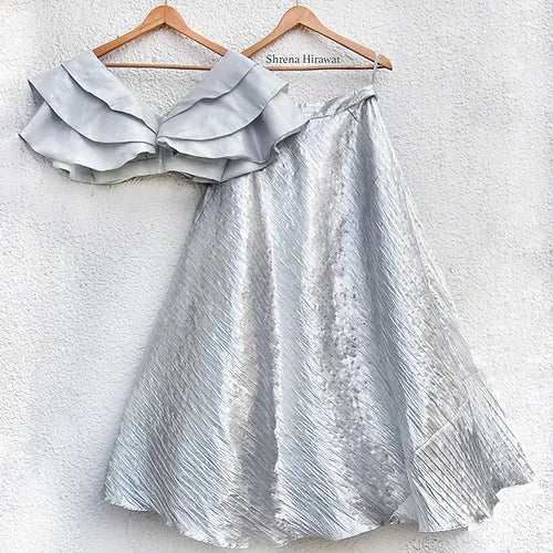 Metallic Silver Lehenga Set - XL image