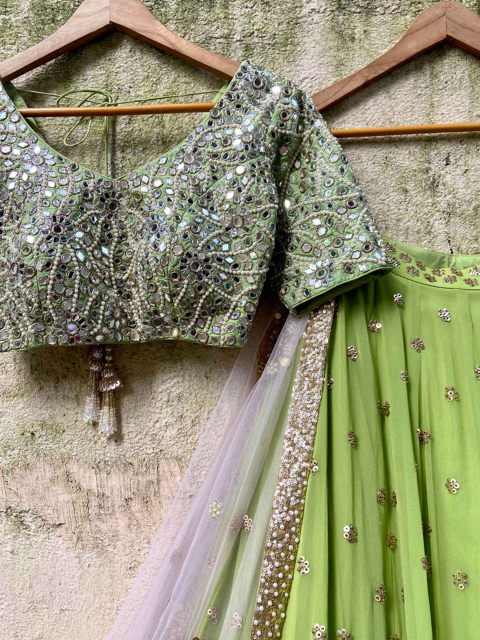 Olive Green Sharmily Mirror Lehenga Set image 1