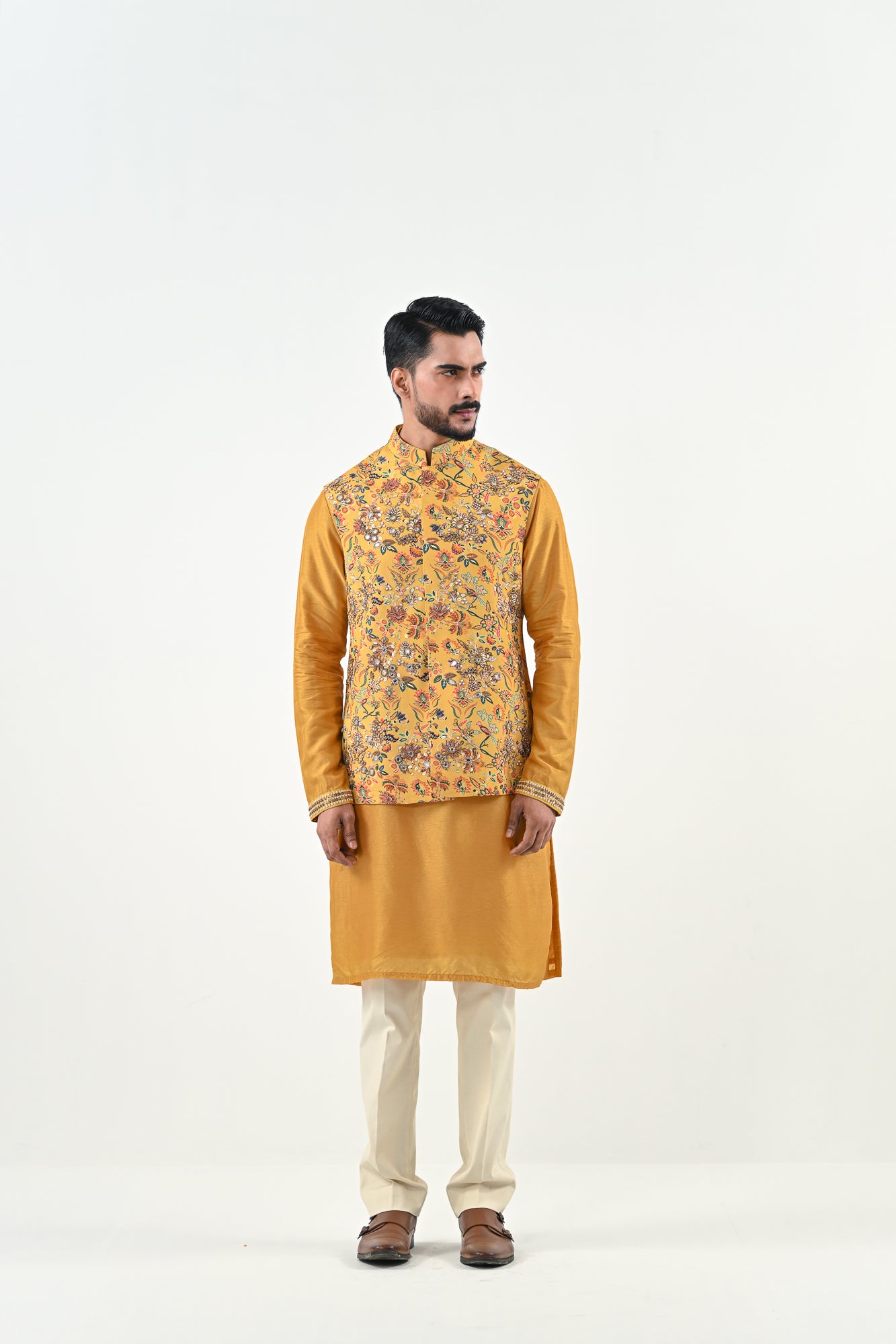 MARIGOLD HIGHLIGHTED BUNDI WITH KURTA SET image 0