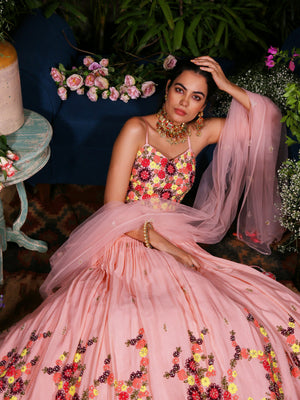 Peach Floral Embroidered Lehenga image 2