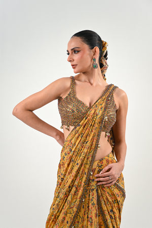 M PRE STITCHED SAREE PAIRED WITH EMBROIDERED BLOUSE image 3