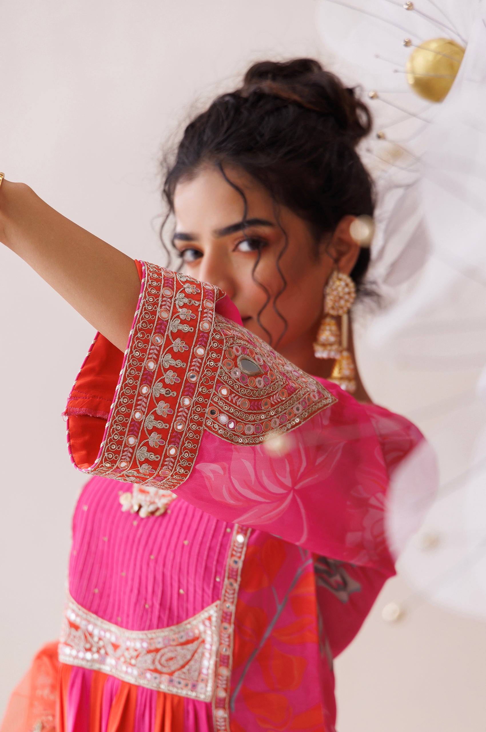 Pink and Orange Dori Work Kurta Set image 4