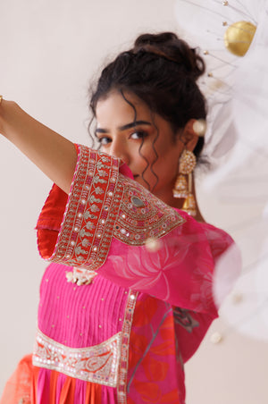 Pink and Orange Dori Work Kurta Set image 4