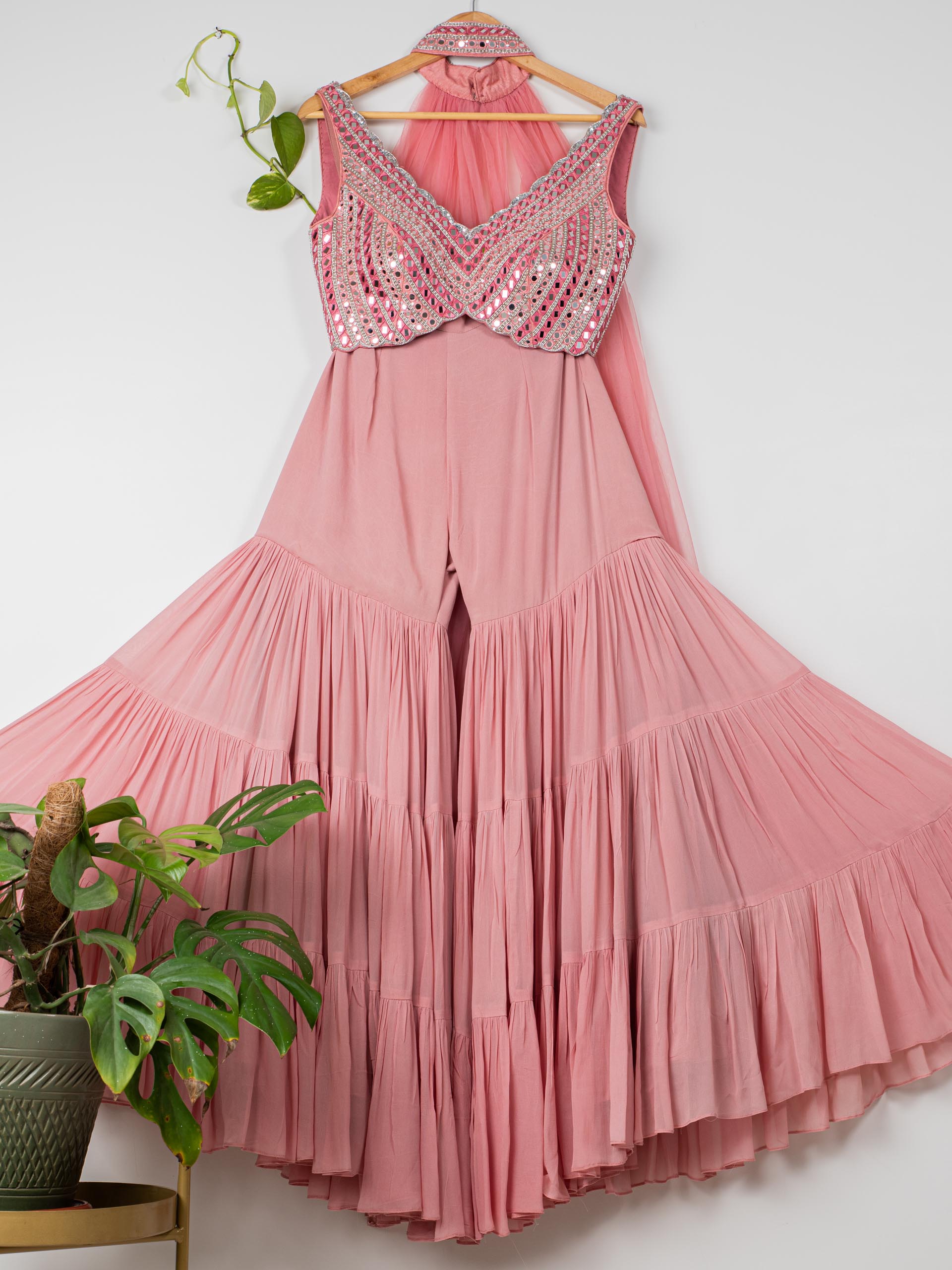Dusty Pink Layered Mirror Sharara Set image 0