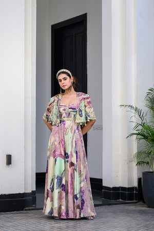 Eden Jumpsuit Paidawn With Highlighted Cape Jacket Set - S image