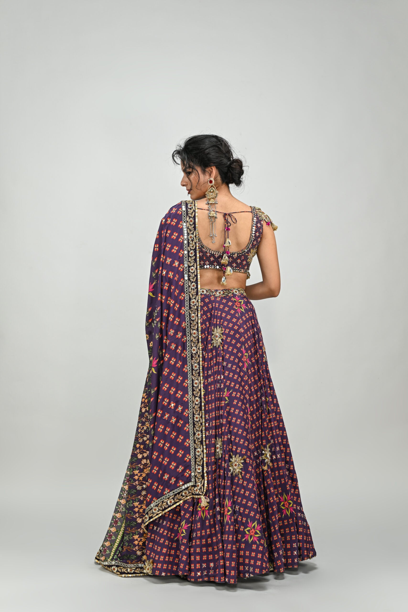 Plum Highlighted Lehenga Paired with Plum Badla Blouse and Highlighted Dupatta image 2