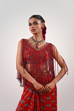 S TASSLE TOP PAIRED WITH PRINTED DHOTI SET image 2