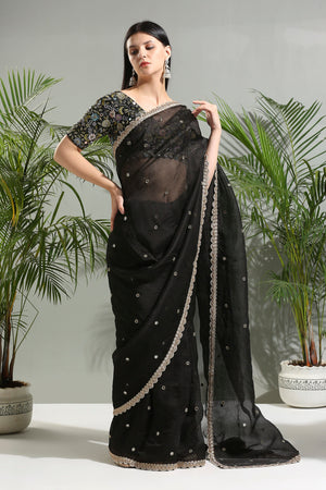Black Organza Saree With Embroidered Blouse - S image