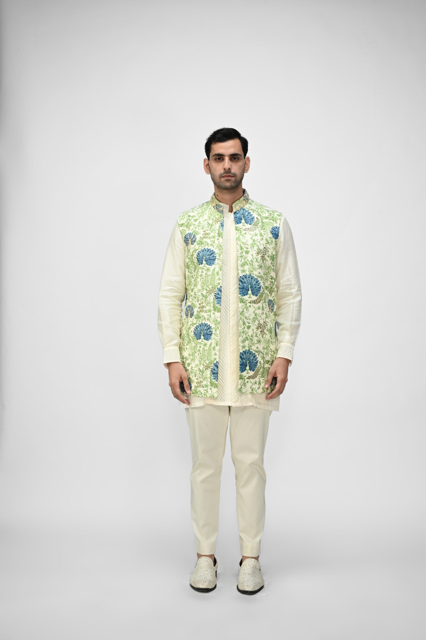 Peacock Printed Highlighted Half Jacket Full Set image 5