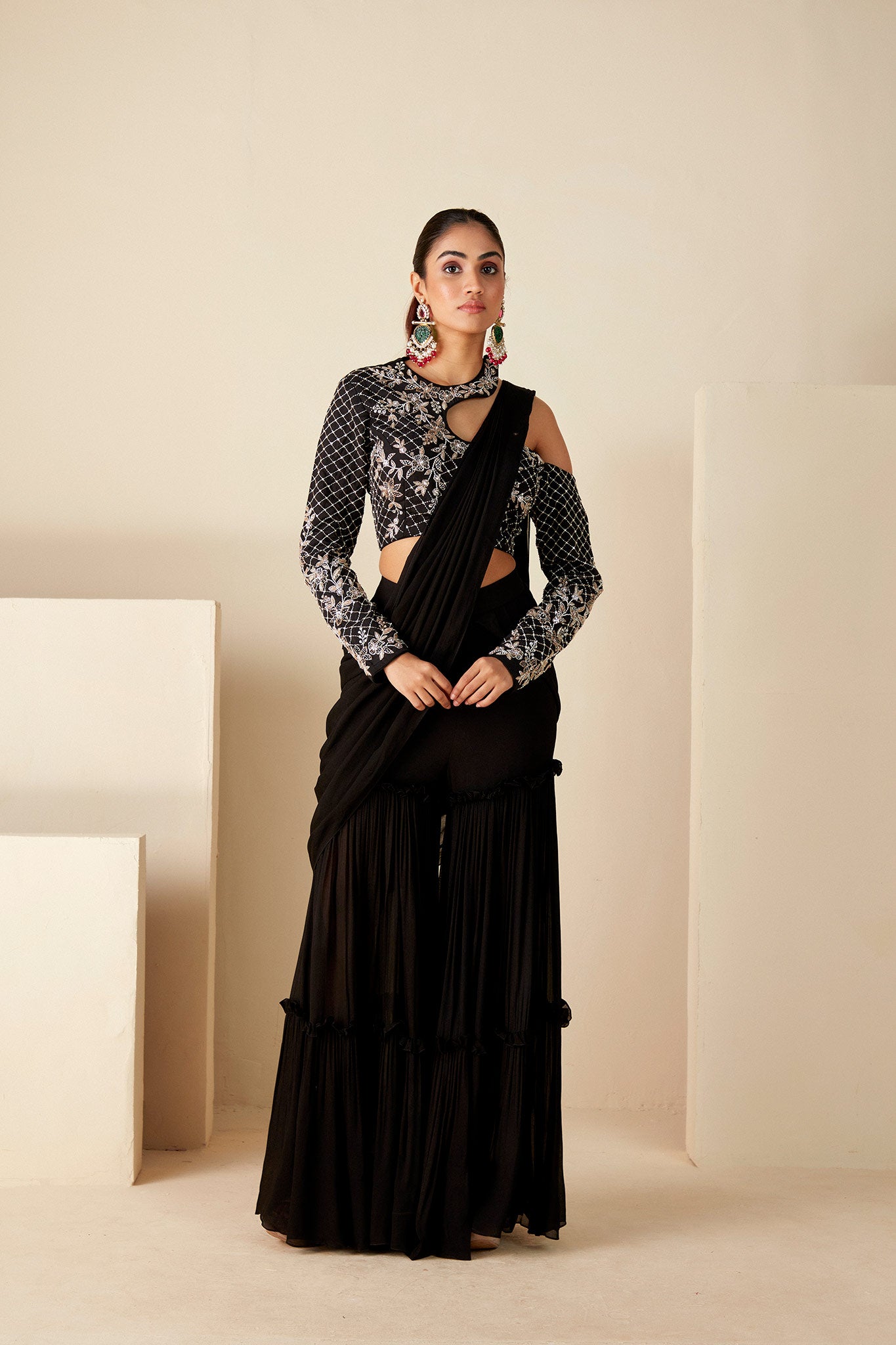Black Georgette Pant Saree image 4