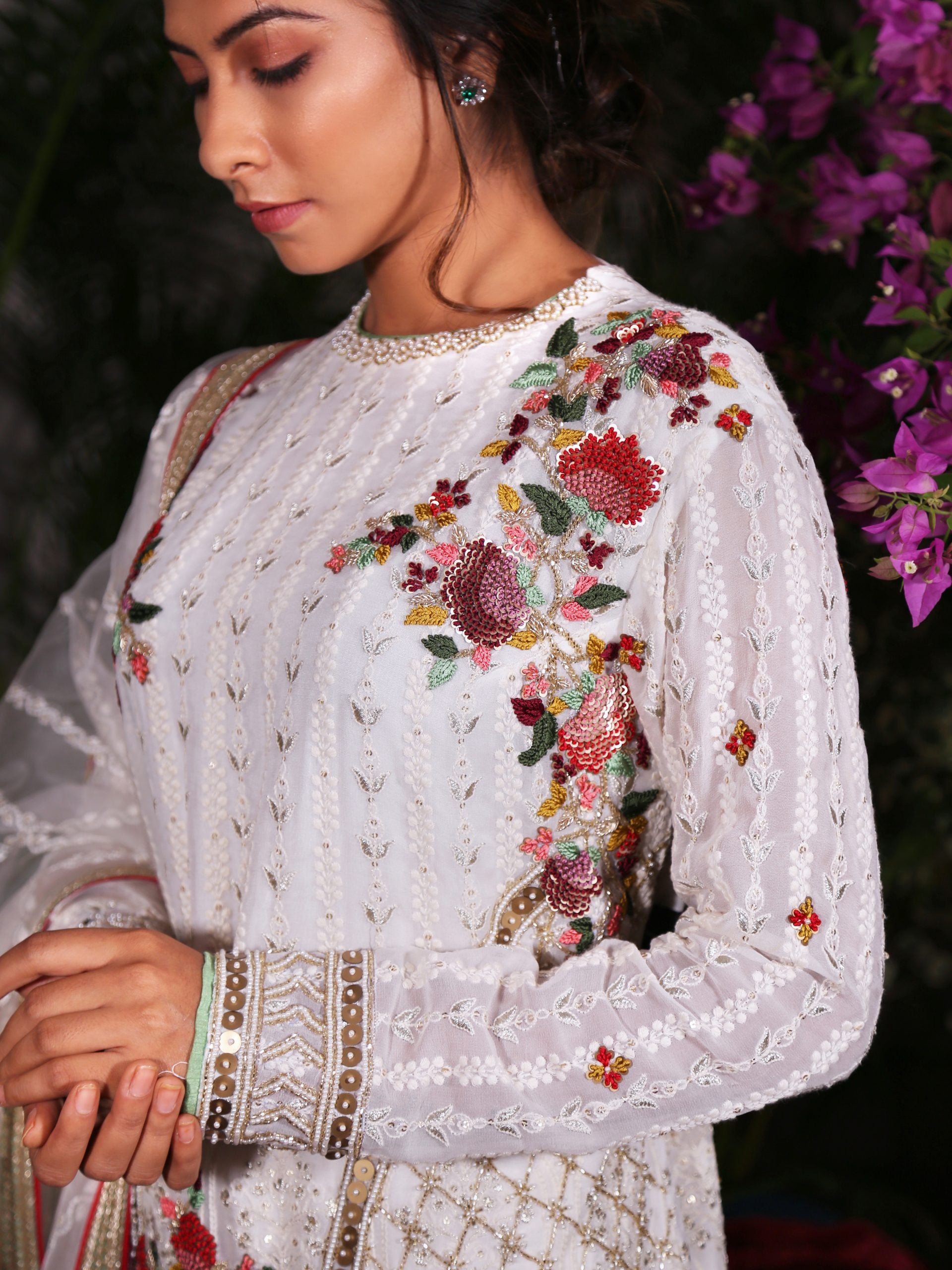 White Embroidered Suit with Palazzo Pants image 2